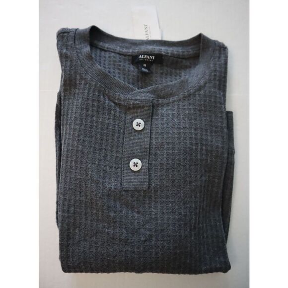 Alfani Women Sz XS Charcoal Gray 2-pc Thermal Waffle-Knit Henley Pajama Set - Picture 7 of 16